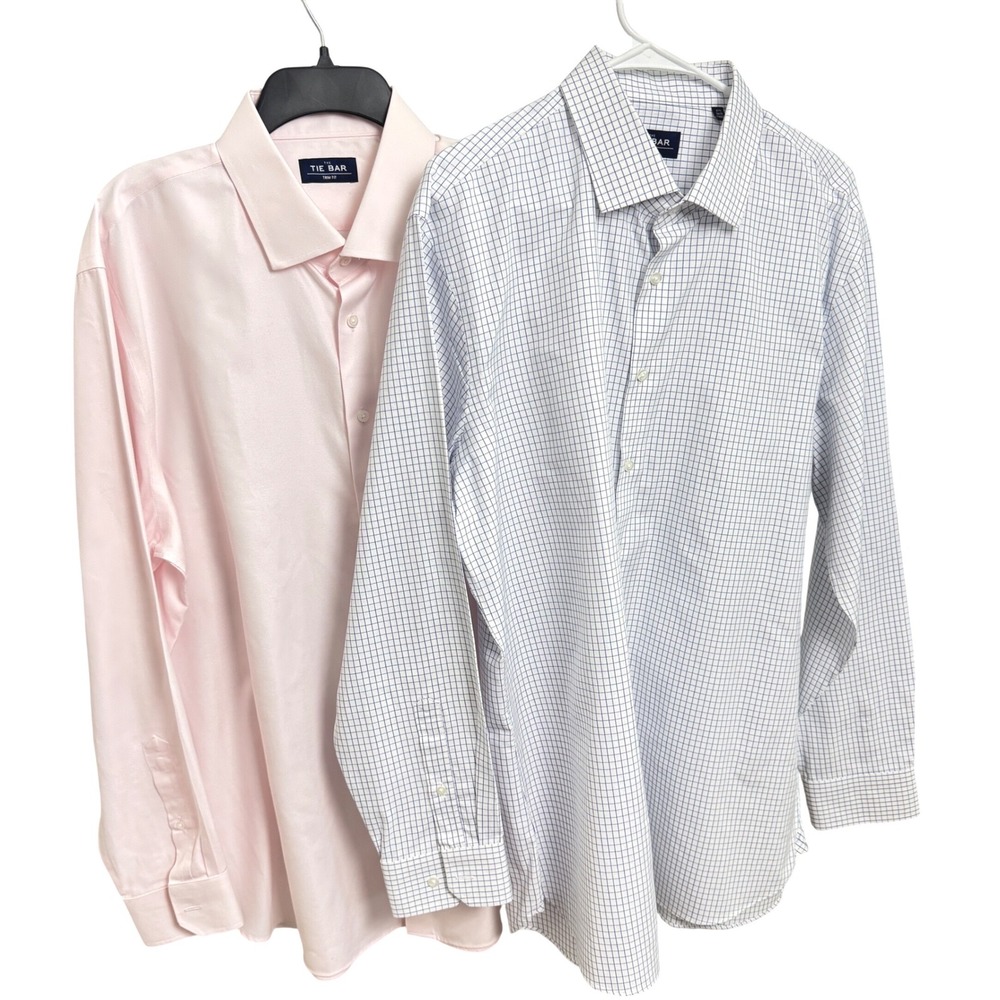 Lot of 2 The Tie Bar Mens Trim Fit Dress Shirts  17.5 34/35 Cotton